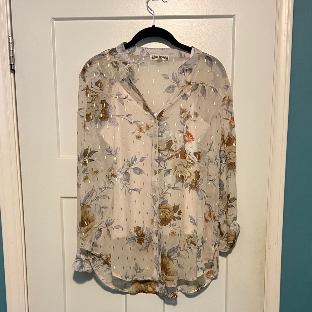 Chic Floral Blouse with Gold Accents